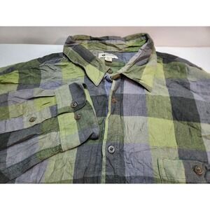 Haggar Clothing Mens XXL Plaid Flannel Long Sleeve Button Up Shirt Green